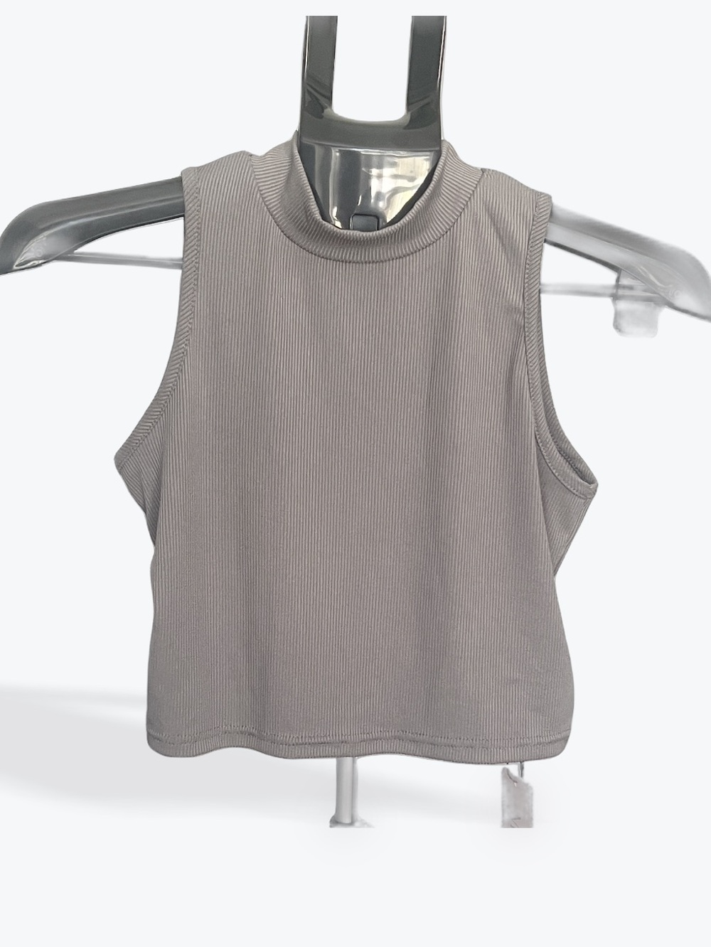 Ribbed Mock Neck Crop Tank Top - Gray